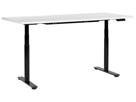 Electrically Adjustable Desk White Tabletop Black Steel Frame 180 x 80cm Sit and Stand Round Feet Modern Design Beliani