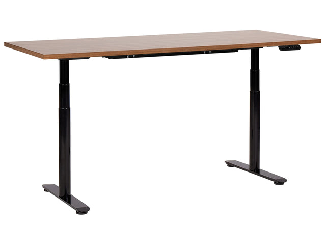 Electrically Adjustable Desk Dark Wood Tabletop Black Steel Frame 180 x 80 cm Sit and Stand Round Feet Modern Design Beliani