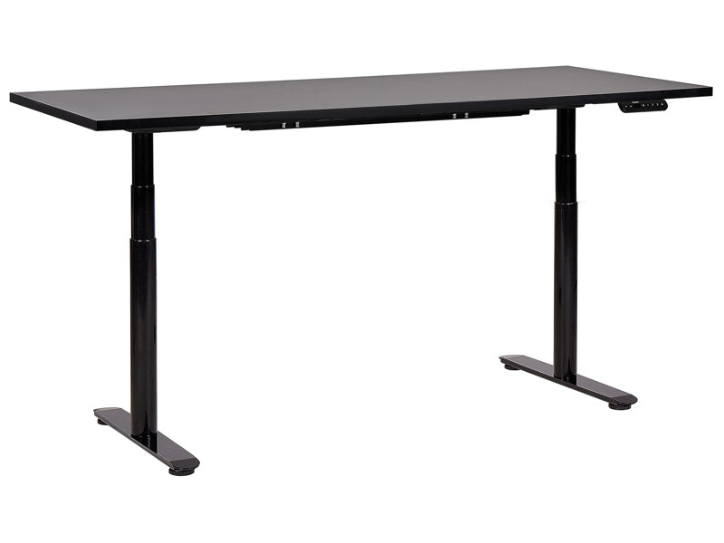 Electrically Adjustable Desk Black Tabletop Black Steel Frame 180 x 80 cm Sit and Stand Round Feet Modern Design Beliani