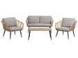 Garden Conversation Sofa Set Light Beige Faux Rattan with Cushions and Coffee Table Beliani