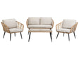 Garden Conversation Sofa Set Light Beige Faux Rattan with Cushions and Coffee Table Beliani