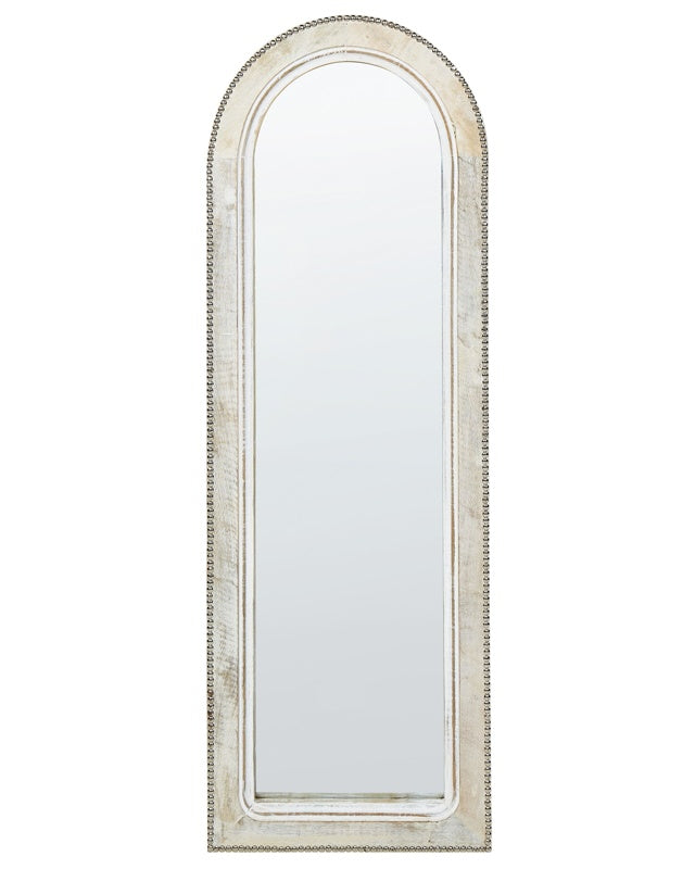 Wall Mirror Off-White Mango Wood Frame 31 x 91 cm Whitewash Distressed Finish Vintage Style Wall Decor Beliani