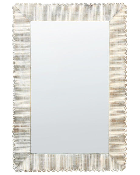 Wall Mirror Off-White Mango Wood Frame 63 x 94 cm Whitewash Distressed Finish Vintage Style Wall Decor Beliani