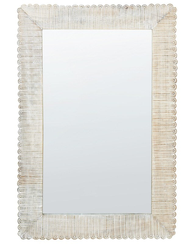 Wall Mirror Off-White Mango Wood Frame 63 x 94 cm Whitewash Distressed Finish Vintage Style Wall Decor Beliani