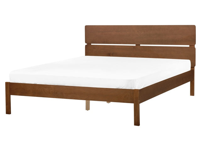 Bed Light Rubber Wood EU King Size 5ft3 with Headboard Slatted Base Minimalistic Rustic Style Beliani