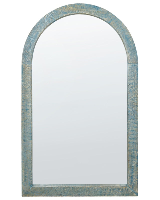 Wall Mirror Blue  Mango Wood Frame 66 x 109 cm Distressed Finish Vintage Style Wall Decor Beliani