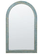 Wall Mirror Blue  Mango Wood Frame 66 x 109 cm Distressed Finish Vintage Style Wall Decor Beliani