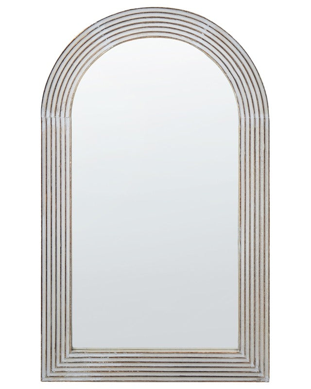 Wall Mirror Off-White Mango Wood Frame 65 x 107 cm Whitewash Distressed Finish Vintage Style Wall Decor Beliani