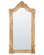 Wall Mirror Light Mango Wood Frame 69 x 129 cm Vintage Ornate Style Wall Decor Beliani