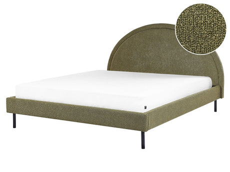 Bed Olive Green Boucle Polyester Fabric EU King Size 5ft3 Slatted Base Half-Round Headboard Minimalist Retro Design Bedroom Beliani