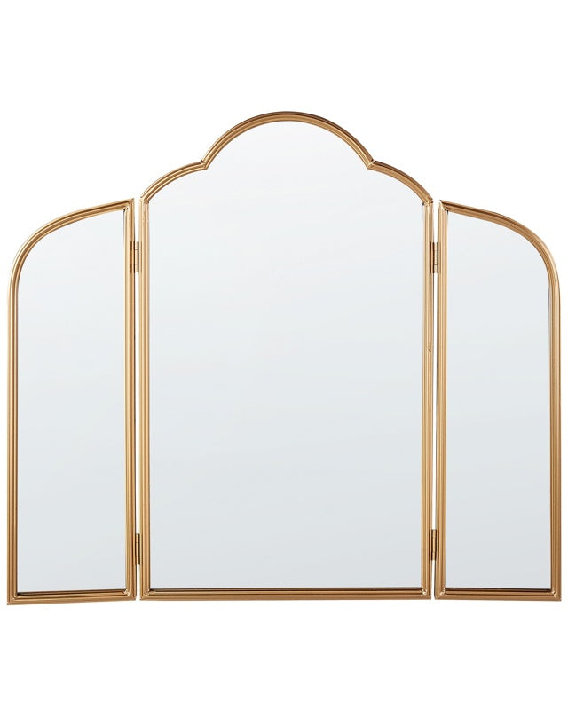 Table Trifold Mirror Gold Metal 87 x 77 cm Two Side Wings Folding Make-up Beliani