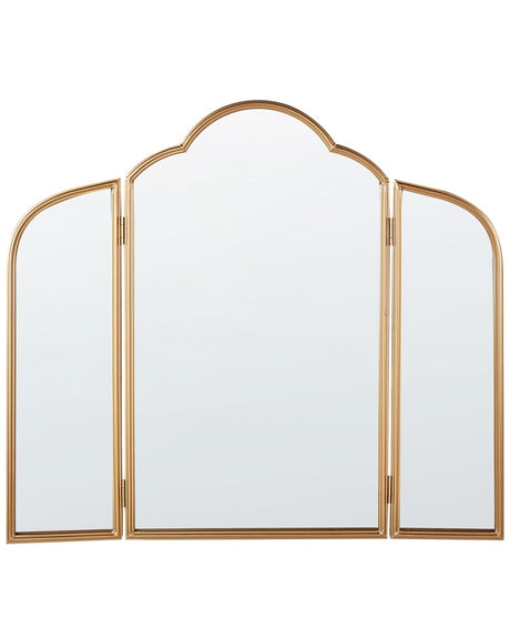 Table Trifold Mirror Gold Metal 87 x 77 cm Two Side Wings Folding Make-up Beliani