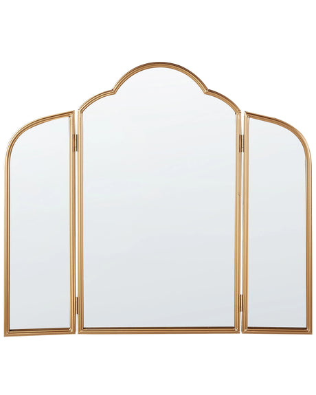 Table Trifold Mirror Gold Metal 87 x 77 cm Two Side Wings Folding Make-up Beliani