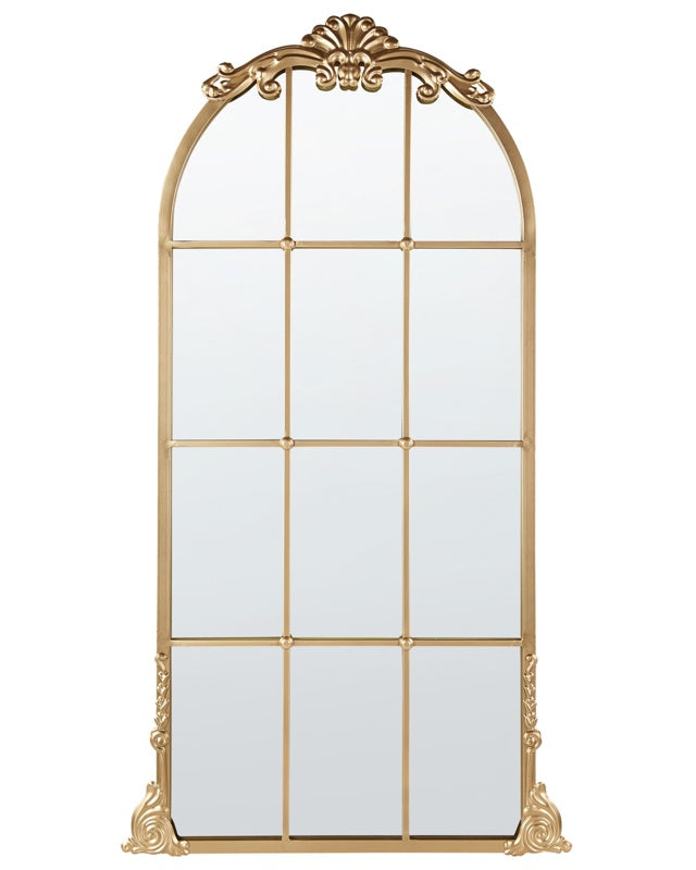 Wall Mirror Gold Metal 66 x 124 cm Wall Mounted Window Decorative Mirror Vinatge Style Hanging Decor  Beliani