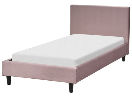 EU Single Size Panel Bed 3ft Pink Velvet Slatted Frame Contemporary Beliani