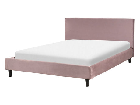 EU Double Size Panel Bed 4ft6 Pink Velvet Slatted Frame Contemporary Beliani