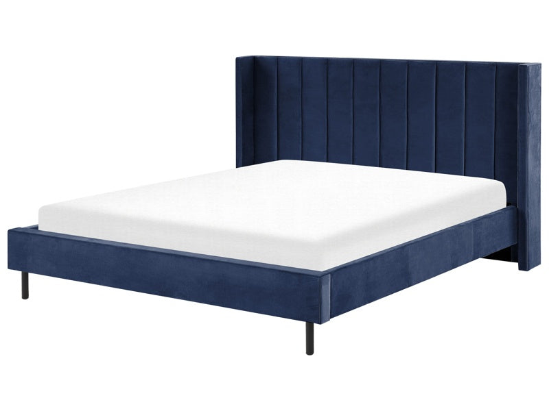 EU Super King Size Bed Frame 6ft Navy Blue Velvet Slatted Base Beliani