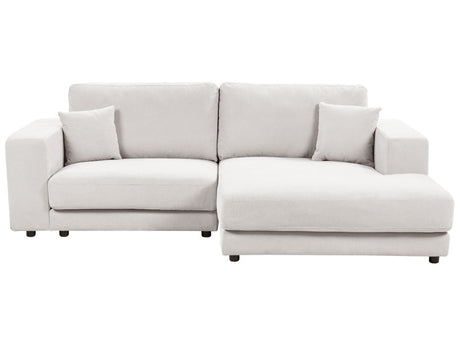 Left Hand 3 Seater Corner Sofa White Fabric Upholstered Track Armrests Additional Cushions Minimalistic Modern Style Beliani