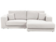 Left Hand 3 Seater Corner Sofa White Fabric Upholstered Track Armrests Additional Cushions Minimalistic Modern Style Beliani