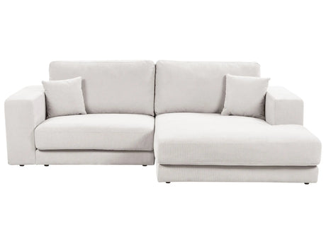 Left Hand 3 Seater Corner Sofa White Fabric Upholstered Track Armrests Additional Cushions Minimalistic Modern Style Beliani