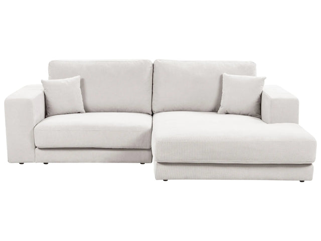 Left Hand 3 Seater Corner Sofa White Fabric Upholstered Track Armrests Additional Cushions Minimalistic Modern Style Beliani