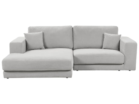 Right Hand 3 Seater Corner Sofa Light Grey Fabric Upholstered Track Armrests Additional Cushions Minimalistic Modern Style Beliani