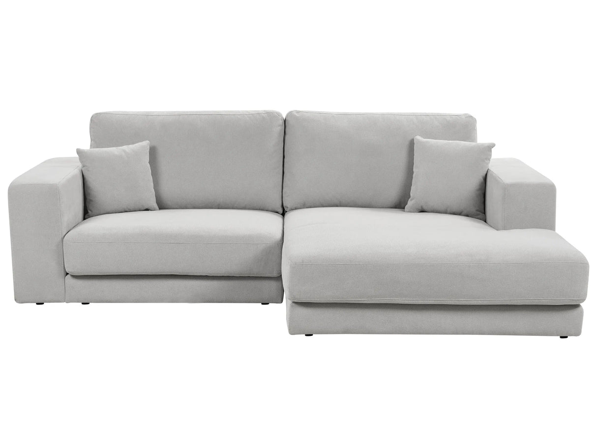 Left Hand 3 Seater Corner Sofa Light Grey Fabric Upholstered Track Armrests Additional Cushions Minimalistic Modern Style Beliani
