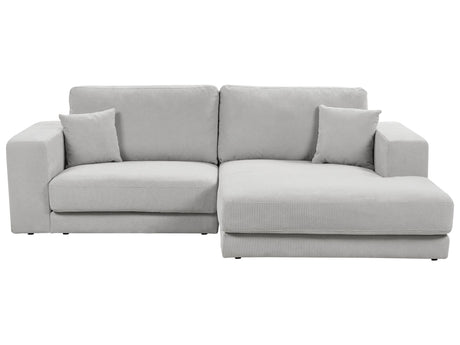 Left Hand 3 Seater Corner Sofa Light Grey Fabric Upholstered Track Armrests Additional Cushions Minimalistic Modern Style Beliani