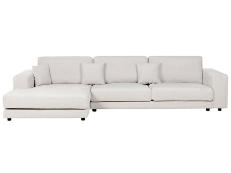 Right Hand 4 Seater Corner Sofa White Fabric Upholstered Track Armrests Additional Cushions Minimalistic Modern Style Beliani