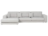 Right Hand 4 Seater Corner Sofa Light Grey Fabric Upholstered Track Armrests Additional Cushions Minimalistic Modern Style Beliani