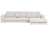 Left Hand 4 Seater Corner Sofa White Fabric Upholstered Track Armrests Additional Cushions Minimalistic Modern Style Beliani