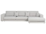 Left Hand 4 Seater Corner Sofa Light Grey Fabric Upholstered Track Armrests Additional Cushions Minimalistic Modern Style Beliani