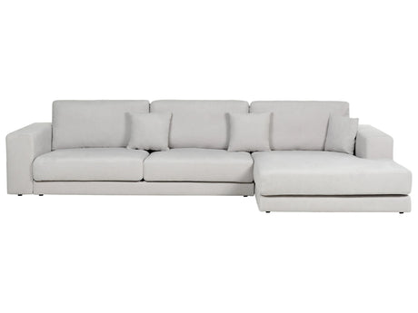 Left Hand 4 Seater Corner Sofa Light Grey Fabric Upholstered Track Armrests Additional Cushions Minimalistic Modern Style Beliani