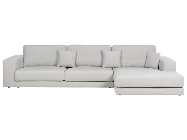 Left Hand 4 Seater Corner Sofa Light Grey Fabric Upholstered Track Armrests Additional Cushions Minimalistic Modern Style Beliani