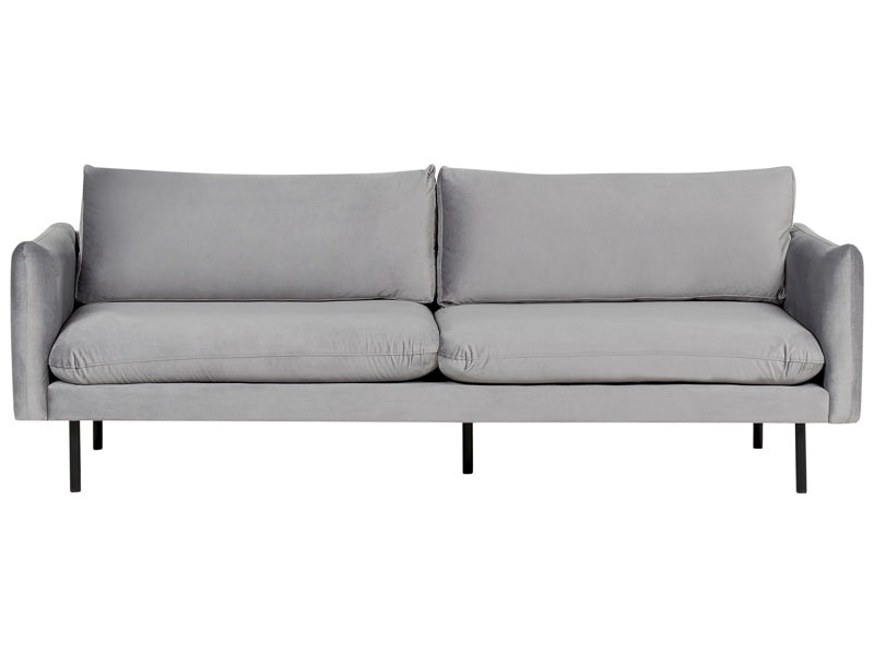 Sofa Grey Velvet Fabric Black Legs 3 Seater Cushion Seat Modern Retro Style Beliani