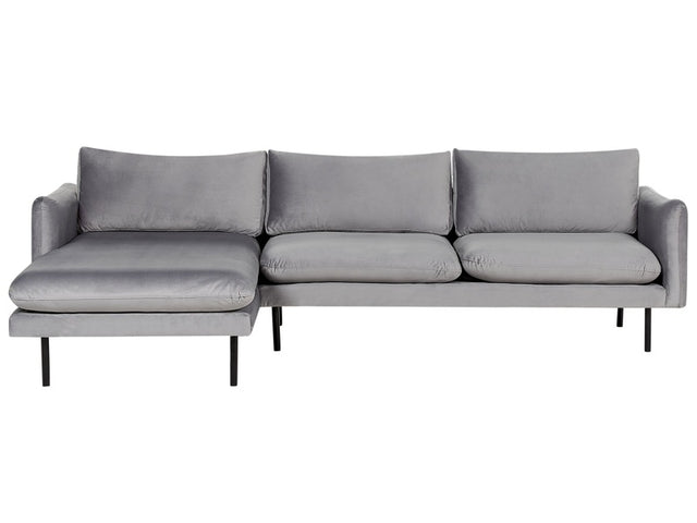 Corner Sofa Grey Velvet Fabric Black Legs Modern Retro Style Beliani