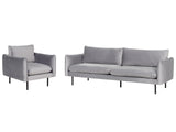 Living Room Set Grey Velvet Fabric Black Legs Corner Sofa 3 Seater Armchair Modern Retro Style Beliani