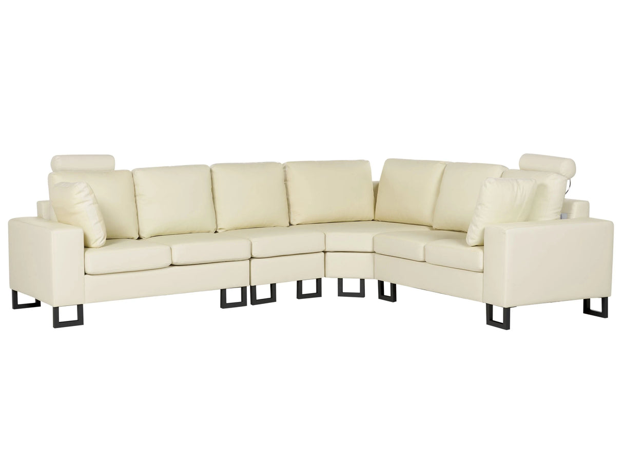 Corner Sofa Light Beige Leather Upholstery Left Hand Orientation with Adjustable Headrests Beliani