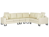 Corner Sofa Light Beige Leather Upholstery Left Hand Orientation with Adjustable Headrests Beliani