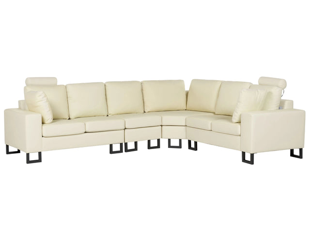 Corner Sofa Light Beige Leather Upholstery Left Hand Orientation with Adjustable Headrests Beliani