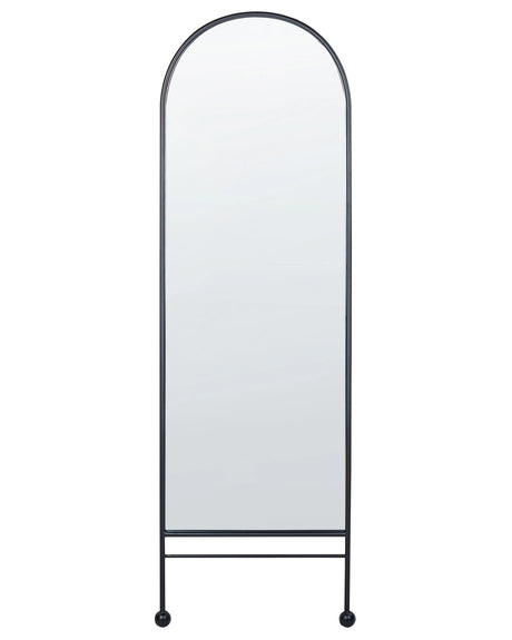 Wall Mirror Black Iron Glass 45 x 145 cm Oval Hanging Decor Modern Minimalist Living Room Bedroom Hallway Beliani