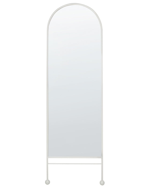 Wall Mirror White Iron Glass 45 x 145 cm Oval Hanging Decor Modern Minimalist Living Room Bedroom Hallway Beliani