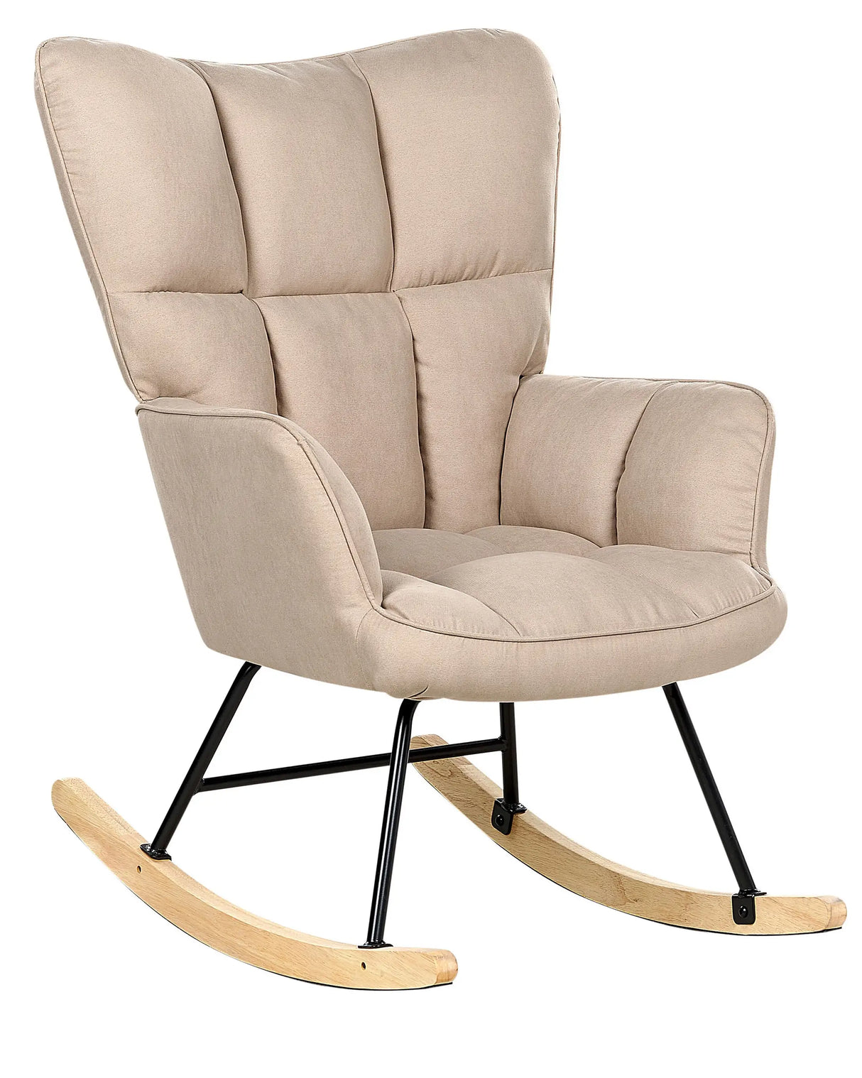 Rocking Chair Beige Polyester Fabric Upholstery Wooden Legs Skates Modern Biscuit Tufting Beliani