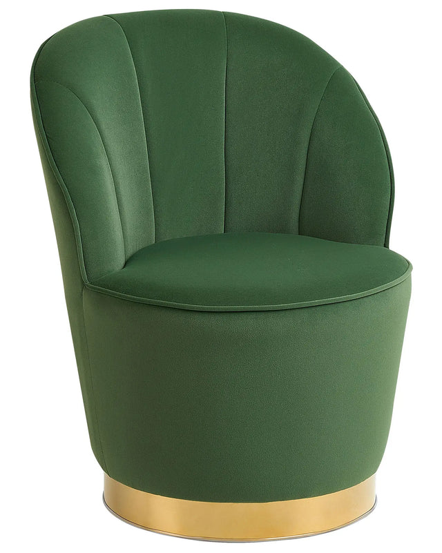Armchair Green Velvet Gold Metal Base Round Accent Tub Chair Glam Retro Living Room Beliani