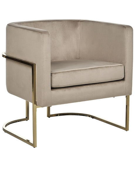 Armchair Taupe Golden Metal Frame Round Back Glam Modern Style Living Room Bedroom Beliani