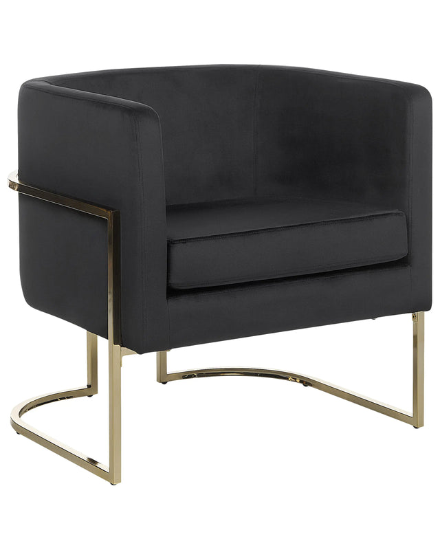 Armchair Black Golden Metal Frame Round Back Glam Modern Style Living Room Bedroom Beliani