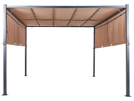 Pergola Brown Polyester Steel 310 x 310 cm Fabric Shade Metal Frame Solar LED Lights Garden Pavilion Beliani