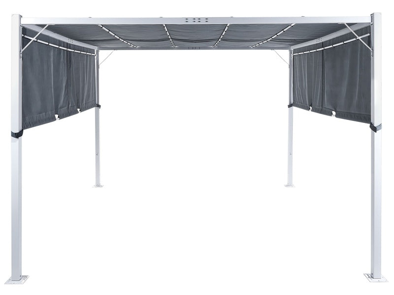 Pergola Grey Polyester Steel 310 x 310 cm Fabric Shade Metal Frame Solar LED Lights Garden Pavilion Beliani