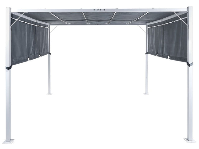 Pergola Grey Polyester Steel 310 x 310 cm Fabric Shade Metal Frame Solar LED Lights Garden Pavilion Beliani