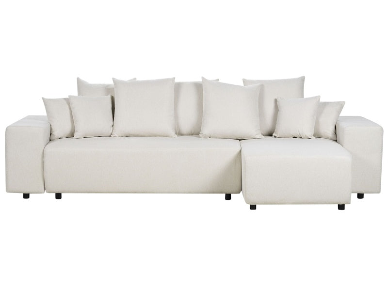 Left Hand Corner Sofa Light Beige 3 Seater Extra Scatter Cushions with Storage Modern Living Room Beliani